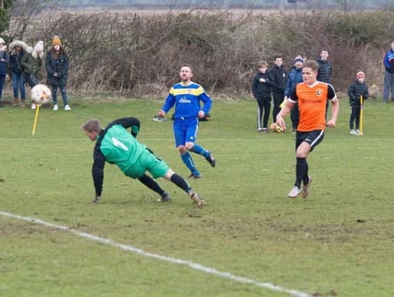 Jackson Jowett opens the scoring for Edgehill at Seamer. Picture by Andy Standing.