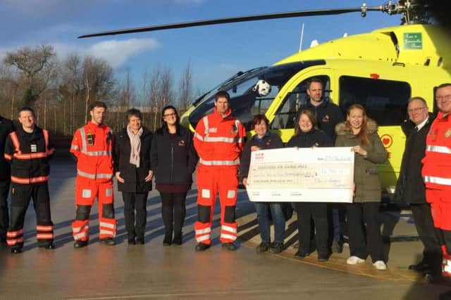 The cheque presentation to Yorkshire Air Ambulance