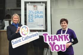 Saint Catherines Hospice Fundraiser Nicky Grunwell is pictured with Joy Sharples from TSB Malton.