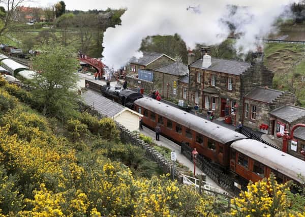 A steam train pulls into Goathland Station bound for Pickering on the North Yorkshire Moors Railway.  18 April 2017.  Picture Bruce Rollinson