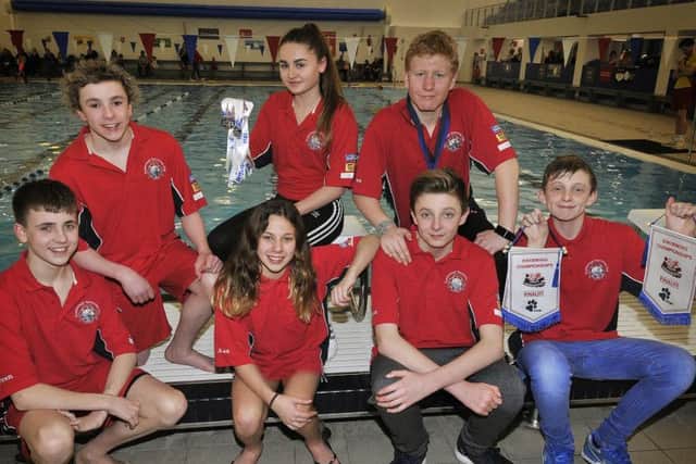 Scarborough swimmers, back from left, Joe Kelly, Amy Corcoran, Angus Leckonby; front, Owen Hobkinson, Alex Beeson, Sam and Joseph Moment. Picture by Richard Ponter
