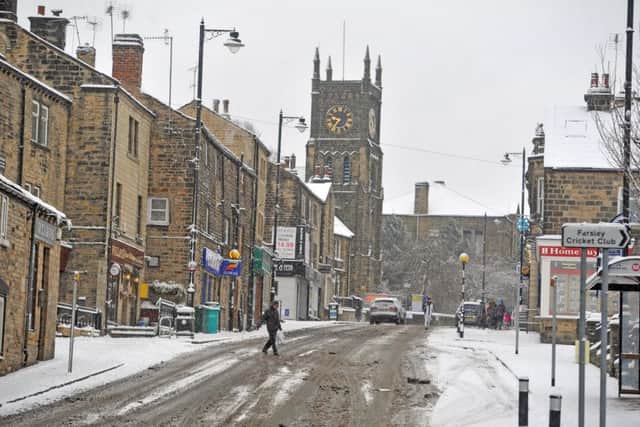 Snow on Farsley Town Street. Picture Tony Johnson.