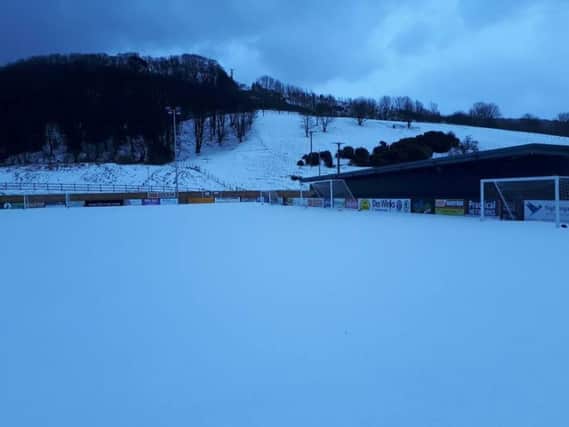 The Flamingo Land Stadium needs clearing of snow to make it fit for tomorrow's Glossop clash