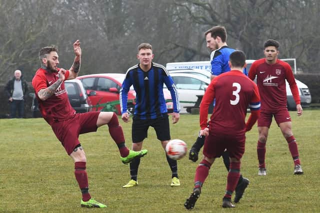 Angel's two-goal hero Martin Cooper on the ball during their NRCFA Sunday Challenge Cup semi-final win against Thornaby Oddfellows