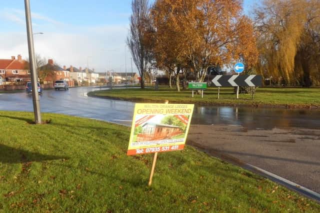 Malton Grange Lodges staked a board promoting the holiday park into the grass verge at Howden in October last year.