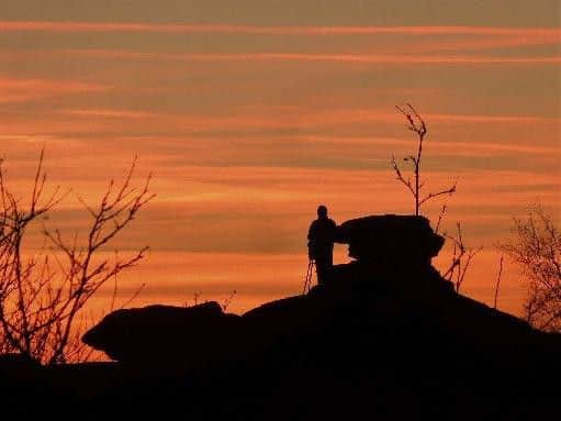 The sunset at North Yorkshire's tourist destination Brimham Rocks.