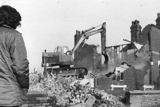 Normanton, 13th january 1973. Demolition men move in to knock down houses in Castleford Road, Normanton. They are making way for the M62.