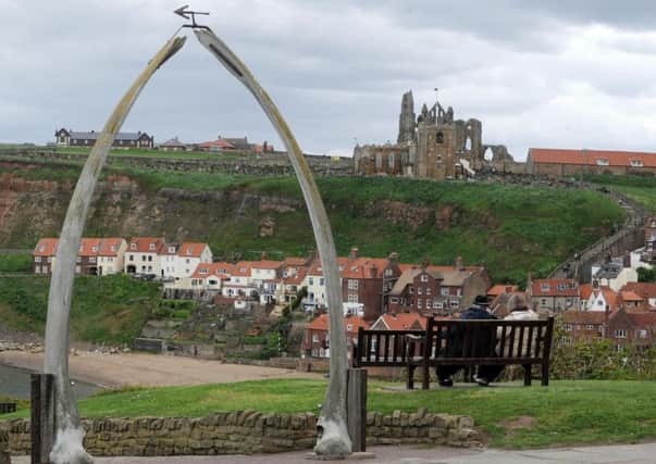 Whitbys famous whale jawbone arch on the West Cliff.
