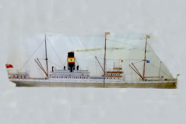 The hand drawn picture of the SS Aguila donated by Frank Cook, from Saltburn, on display at Scarborough Maritime Heritage Centre.