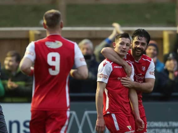 Max Wright is congratulated after scoring for Boro