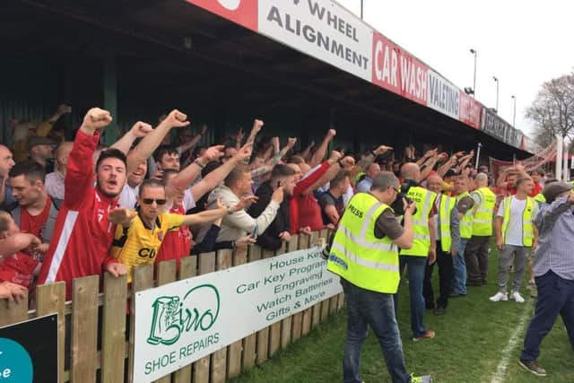 Boro fans celebrate at Colne on Saturday