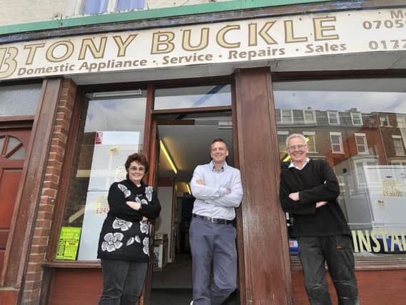 Sally, son Colin and Tony Buckle retire from their store on North Marine Road. 181655a