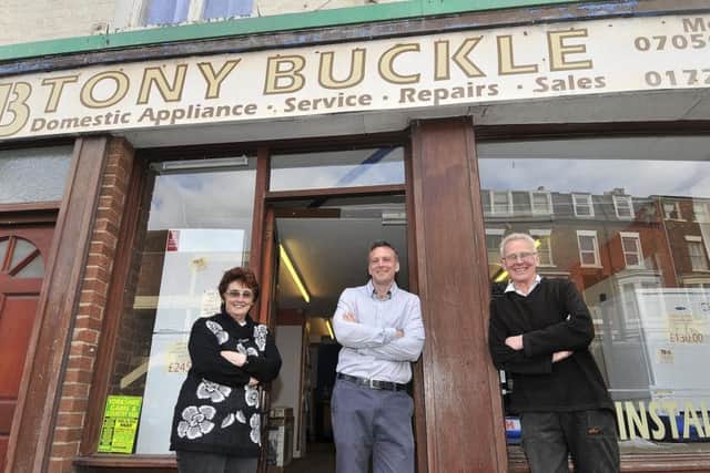 Sally, son Colin and Tony Buckle retire from their store on North Marine Road. 181655a