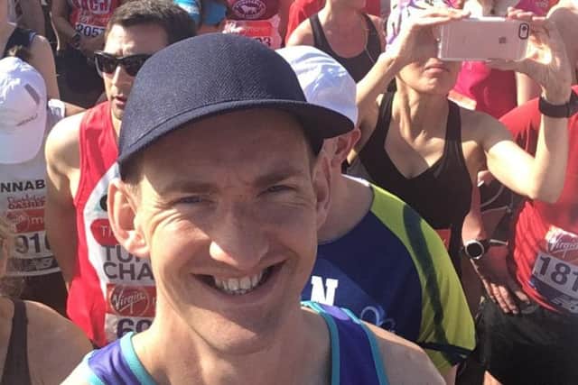 Tom Waines at the start line of the London Marathon