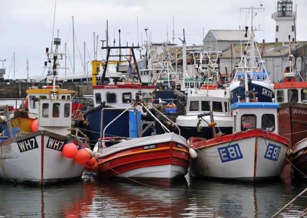 Fishing boats moored up in Scarboroughs harbour.