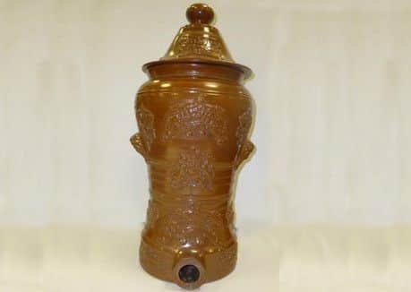 The brown salt glazed stoneware water filter in the Woodhams Stone Collection.