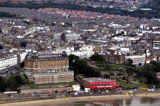 Scarborough from the air - the Spa Bridge, the Grand Hotel, and Olympia arcade.
Photos taken from a Dauphin 10 seat helicopter from Multiflight of Leeds, organised by Yorkshire Water, flying at 1000ft above the ground. 
0935125dd
pics Andrew Higgins    26/08/09     in Features