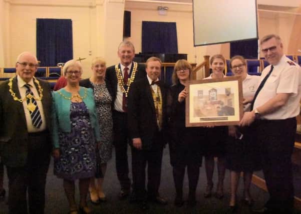 The Mayor and Mayoress of Scarborough, Rotary Club members, and performers at the picture presentation.