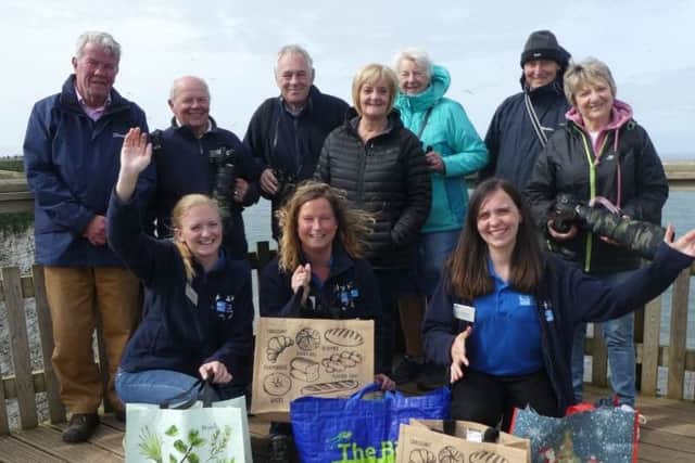 The Visitor Experience Team with members of the public at Bempton Cliffs.